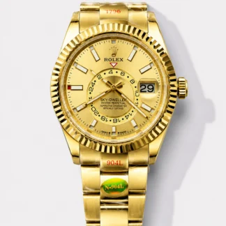 Rolex Sky-Dweller REF# 336935 Gold Dial Watch in Yellow Gold 904L Steel Case 1:1 Mirror Super Clone - view 1