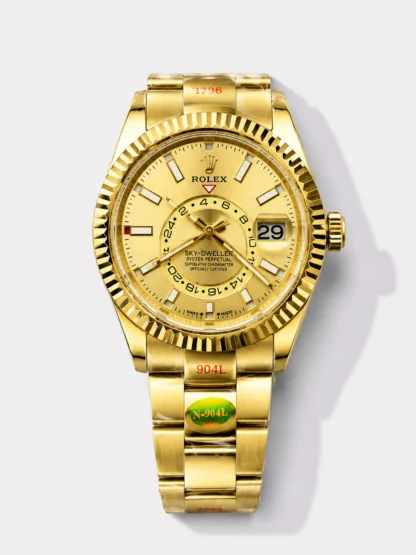 Rolex Sky-Dweller REF# 336935 Gold Dial Watch in Yellow Gold 904L Steel Case 1:1 Mirror Super Clone - view 1