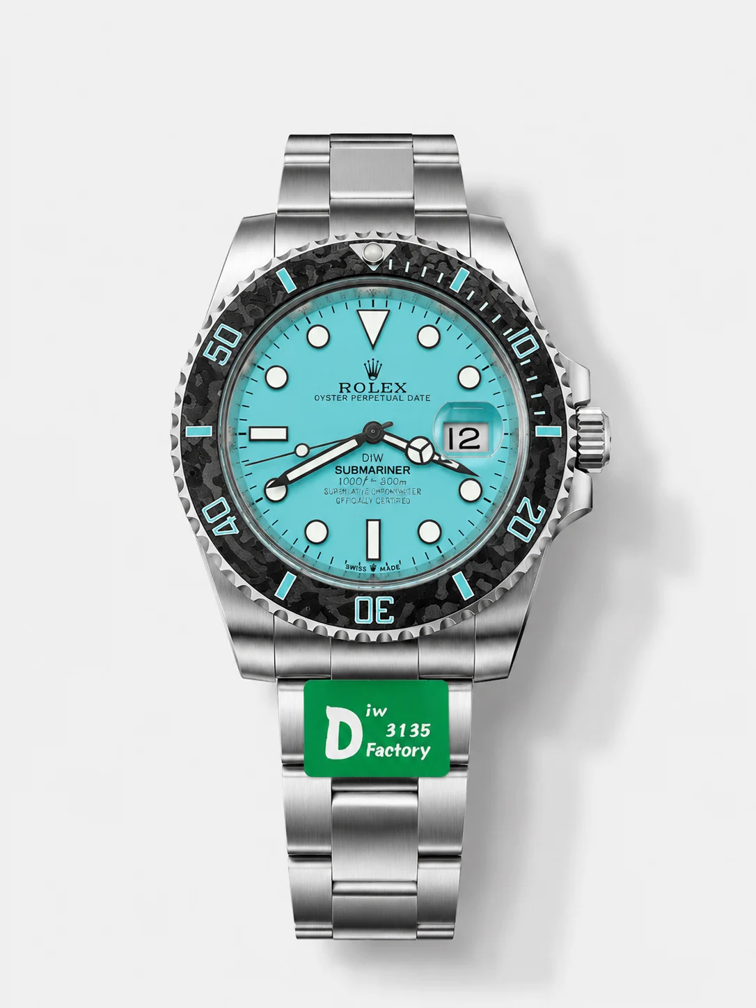 Rolex Submariner DiW Sandblasted Steel Casing Carbon Fiber Bezel Watch Tiffany Blue Dial - Super Clone Watch - view 1