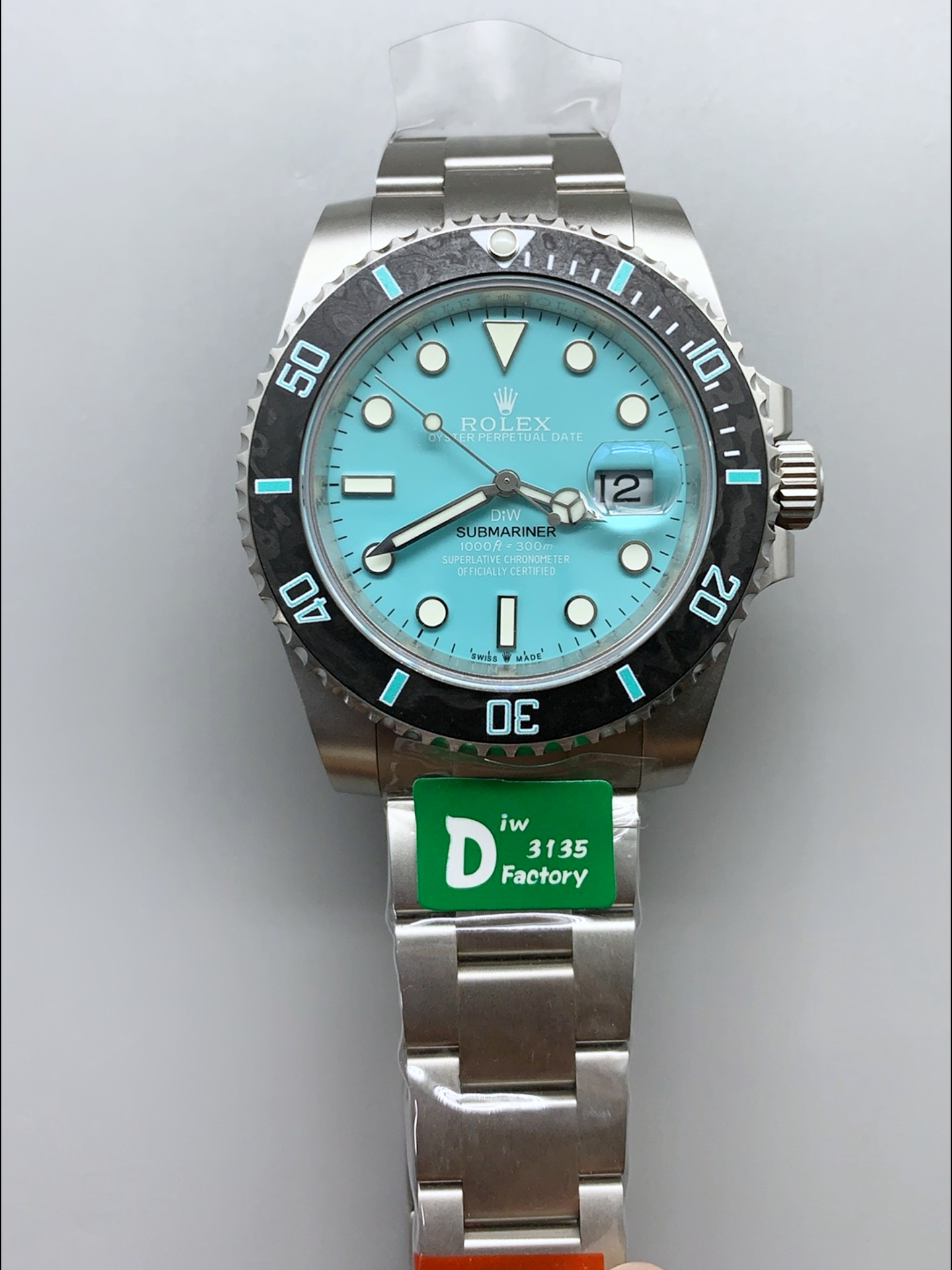 Rolex Submariner DiW Sandblasted Steel Casing Carbon Fiber Bezel Watch Tiffany Blue Dial - Super Clone Watch - view 2