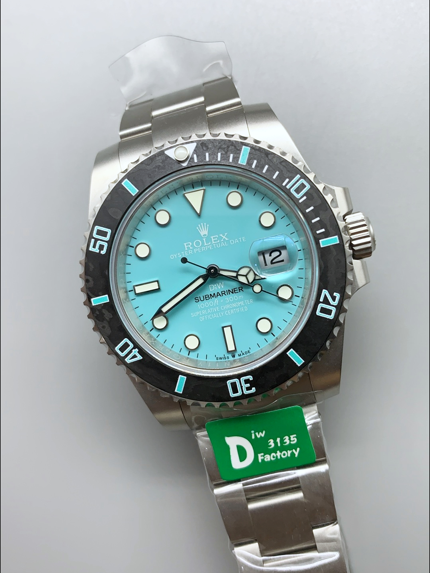 Rolex Submariner DiW Sandblasted Steel Casing Carbon Fiber Bezel Watch Tiffany Blue Dial - Super Clone Watch - view 3