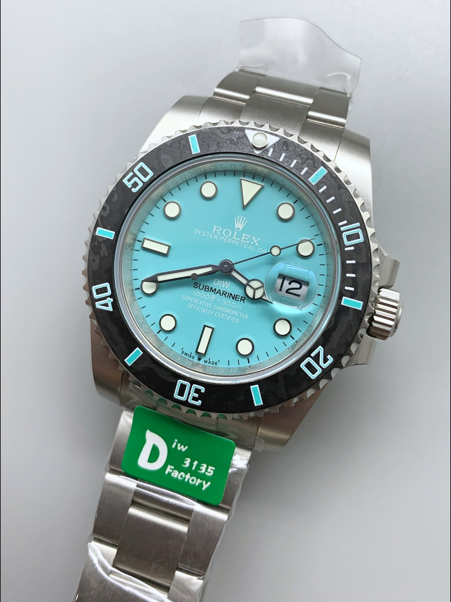 Rolex Submariner DiW Sandblasted Steel Casing Carbon Fiber Bezel Watch Tiffany Blue Dial - Super Clone Watch - view 4
