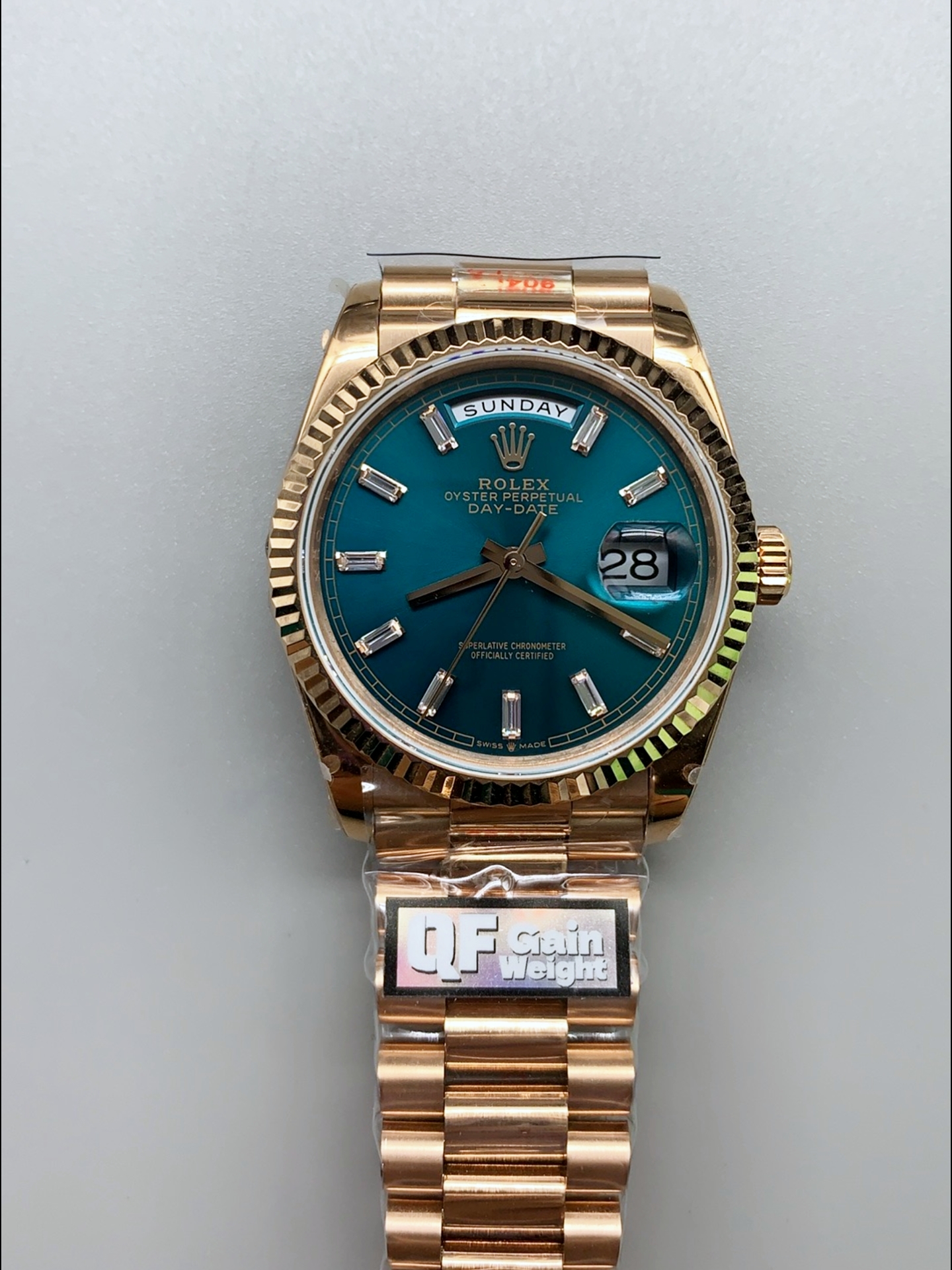 Rolex Day Date Super Clone Rose Gold Blue Dial Crystal Numerals Watch 36MM - 1:1 Mirror Quality - view 2