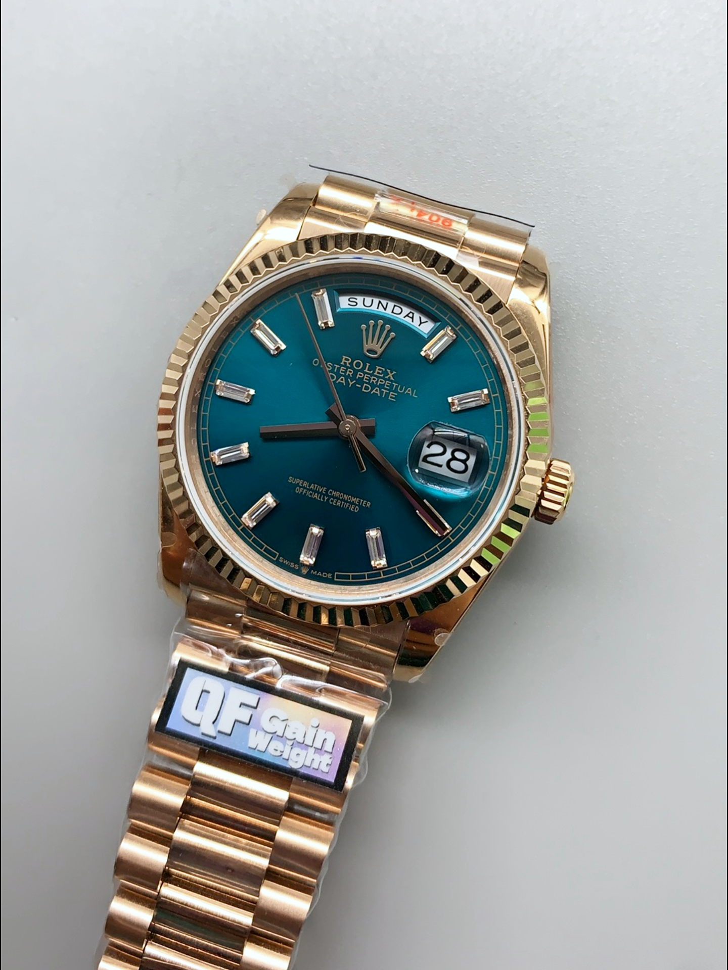 Rolex Day Date Super Clone Rose Gold Blue Dial Crystal Numerals Watch 36MM - 1:1 Mirror Quality - view 3