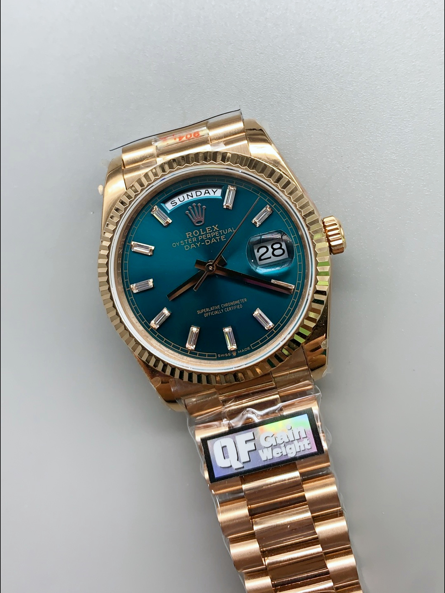Rolex Day Date Super Clone Rose Gold Blue Dial Crystal Numerals Watch 36MM - 1:1 Mirror Quality - view 4