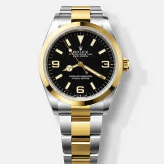 Rolex Explorer I Black Dial - Yellow Gold on Steel in 3230 Swiss Automatic Movement - Super Clone Watch - view 1