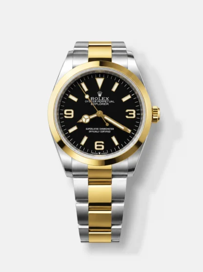 Rolex Explorer I Black Dial - Yellow Gold on Steel in 3230 Swiss Automatic Movement - Super Clone Watch - view 1