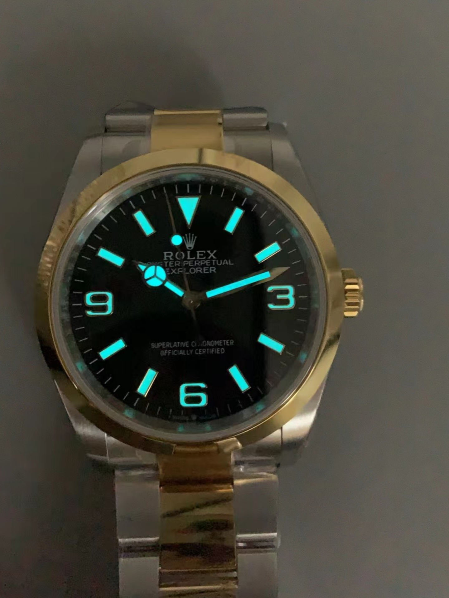 Rolex Explorer I Black Dial - Yellow Gold on Steel in 3230 Swiss Automatic Movement - Super Clone Watch - view 10